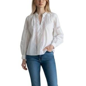 White House Black Market White Eyelet Trim Blouse Medium